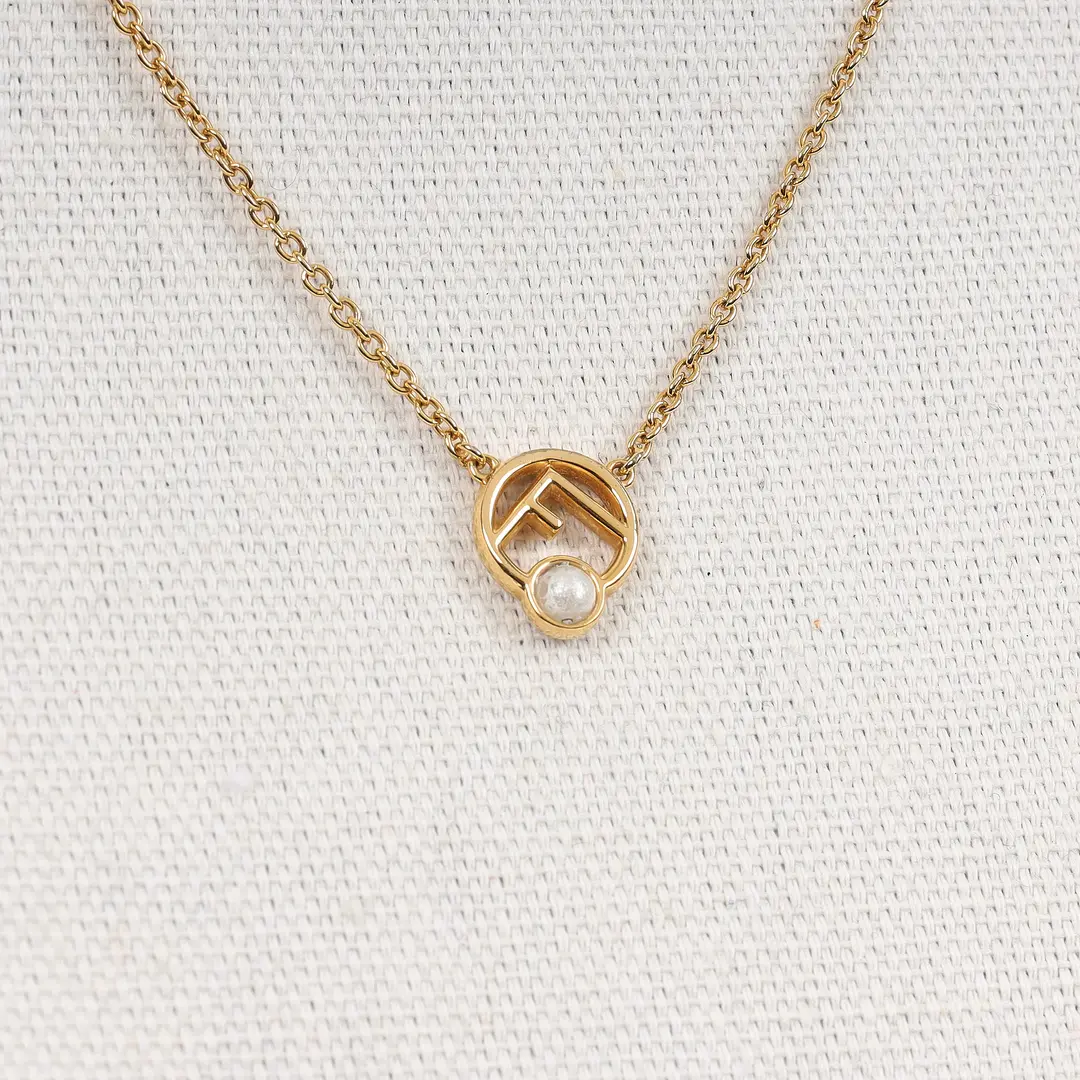 Fendi F Is Fendi Gold Metal Pearl Necklace
