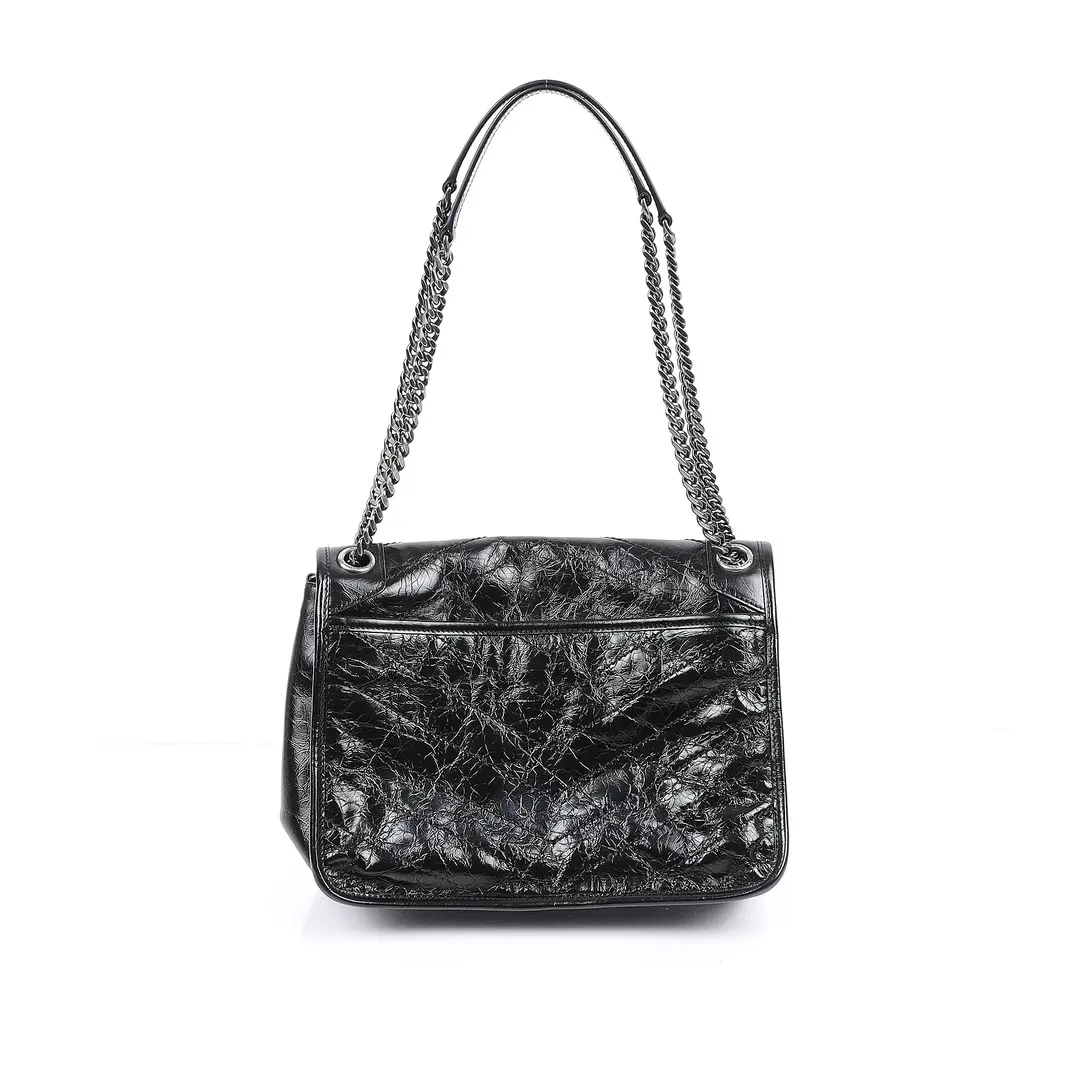 Saint Laurent Niki Black Crinkled Leather Shoulder Bag