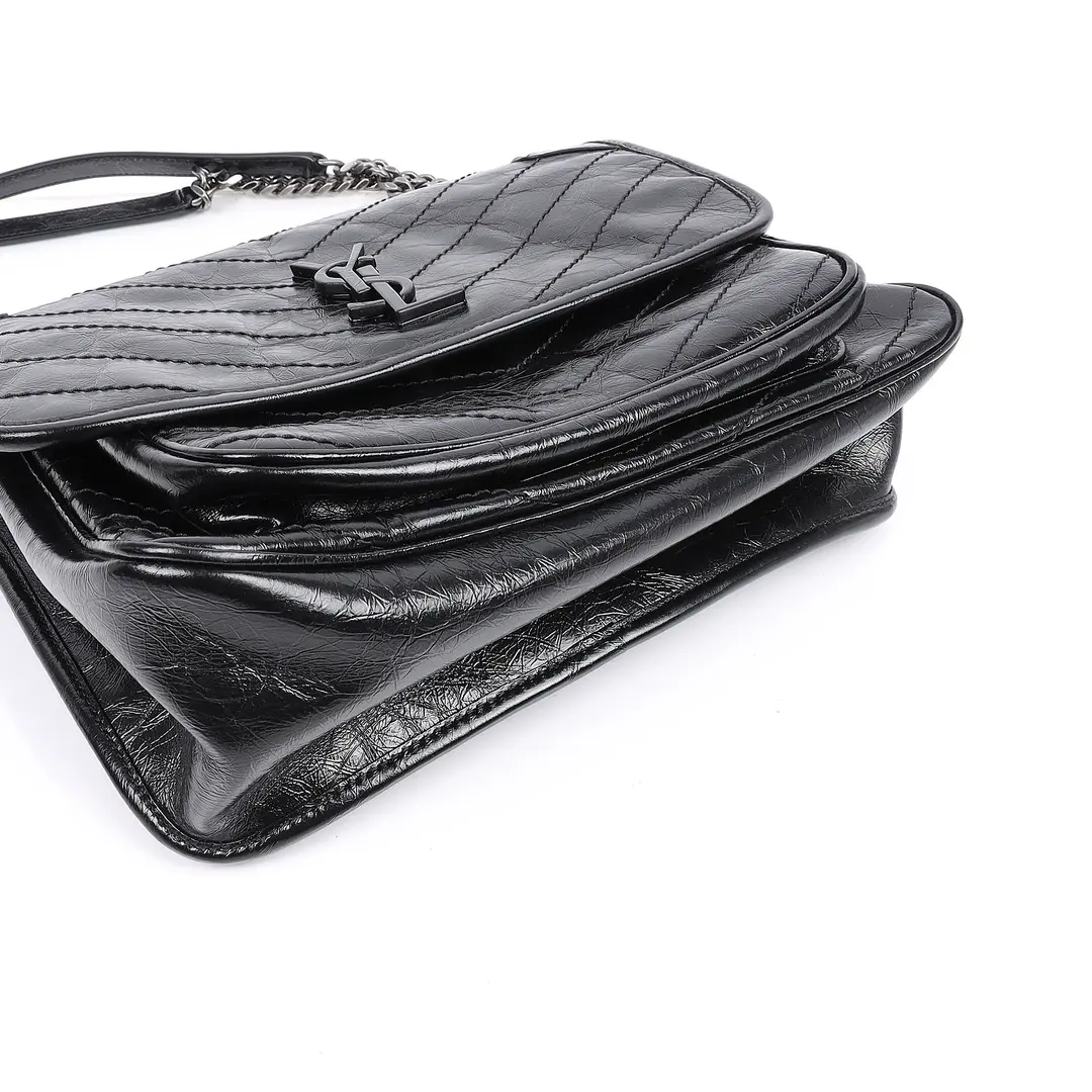 Saint Laurent Niki Black Crinkled Leather Shoulder Bag