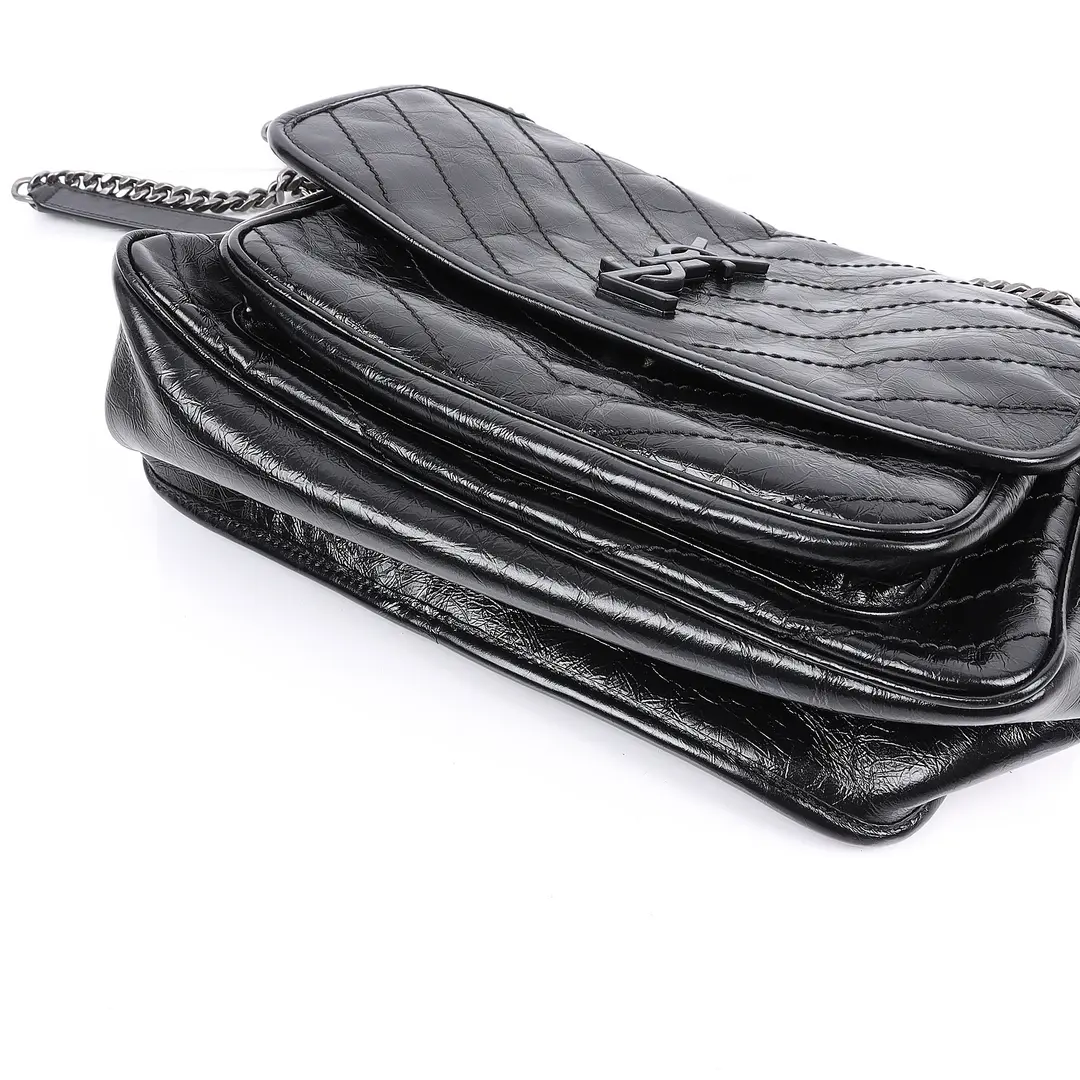 Saint Laurent Niki Black Crinkled Leather Shoulder Bag