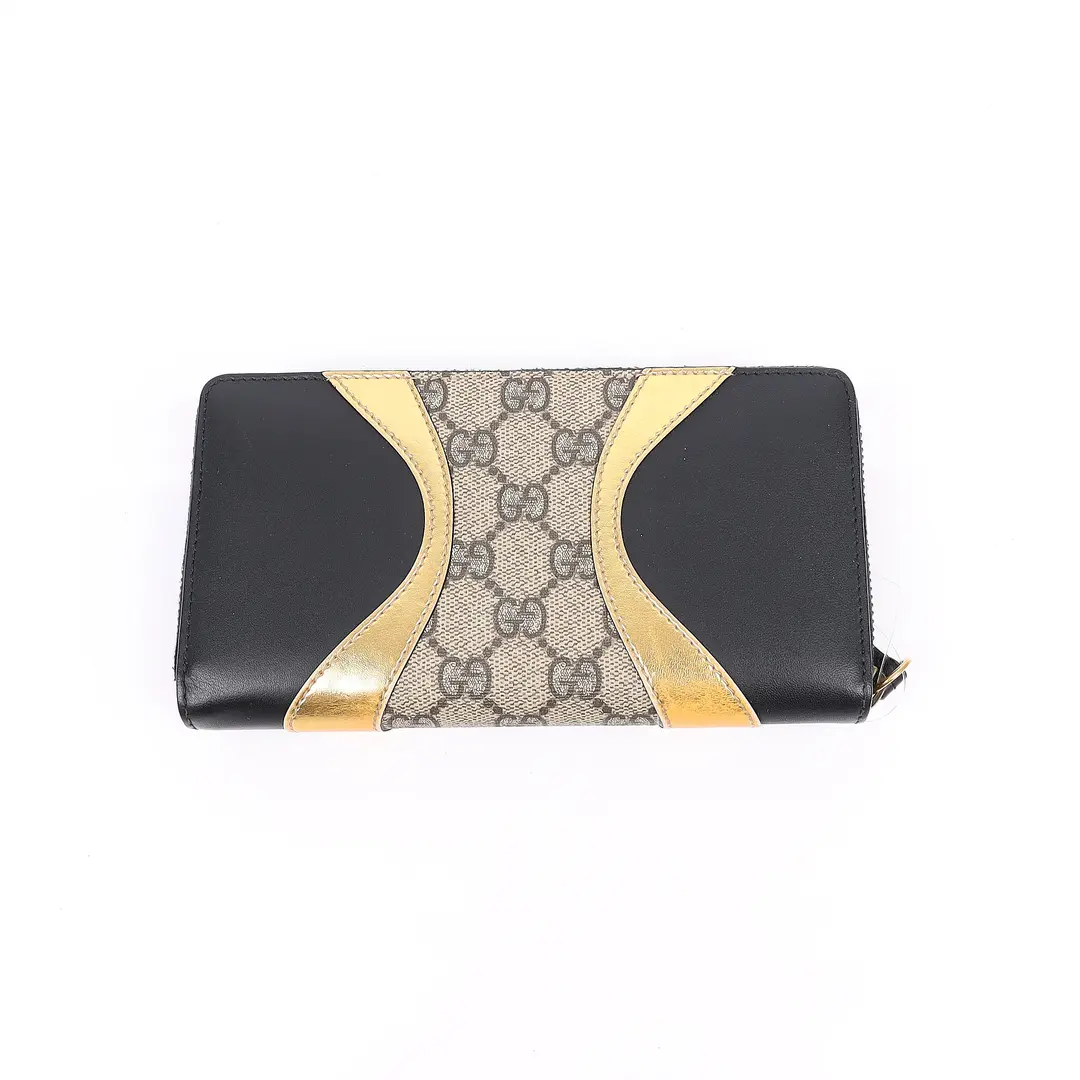 Gucci GG Supreme Zip Around Black Canvas Wallet