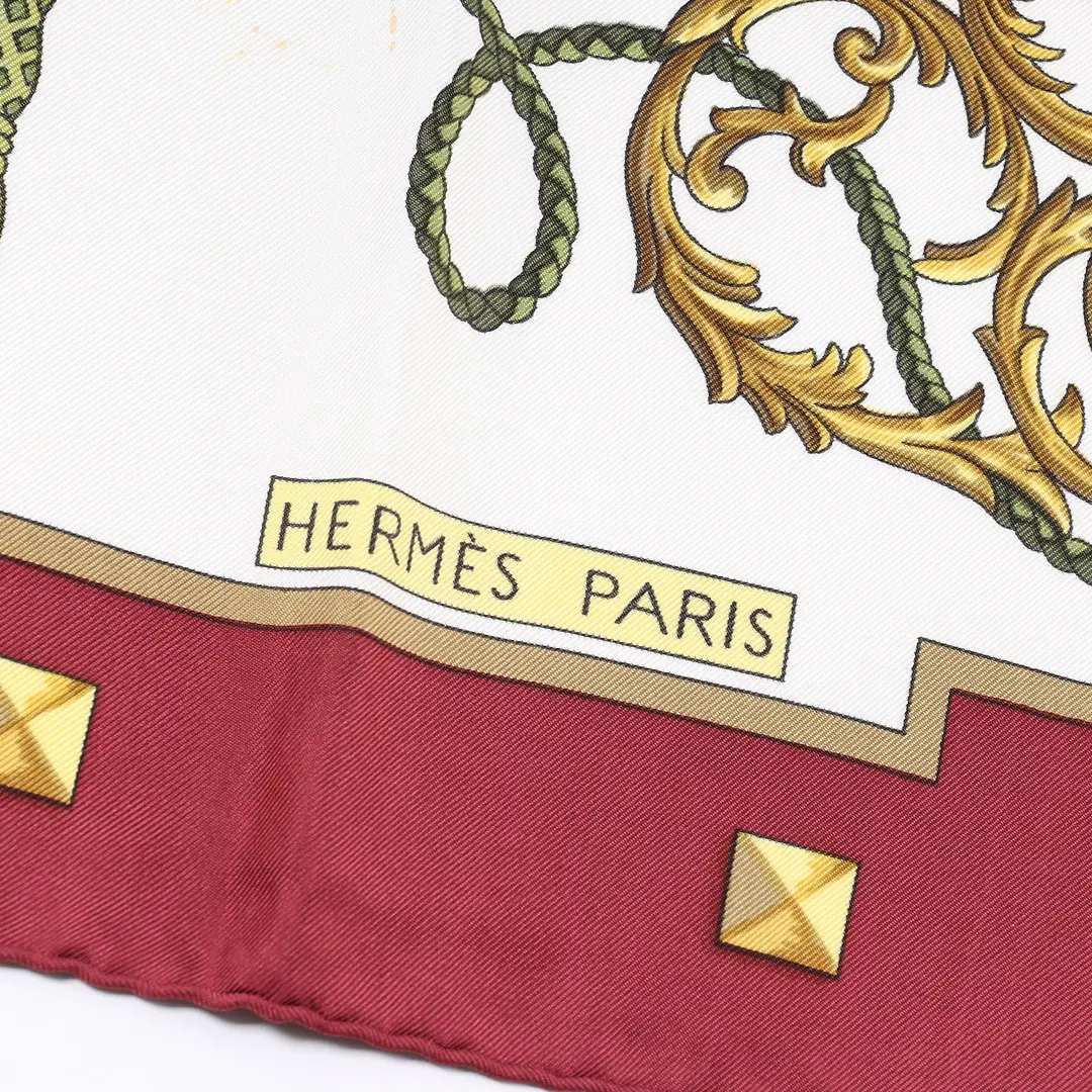 Hermes Les Cles Burgundy Silk 90 Scarf