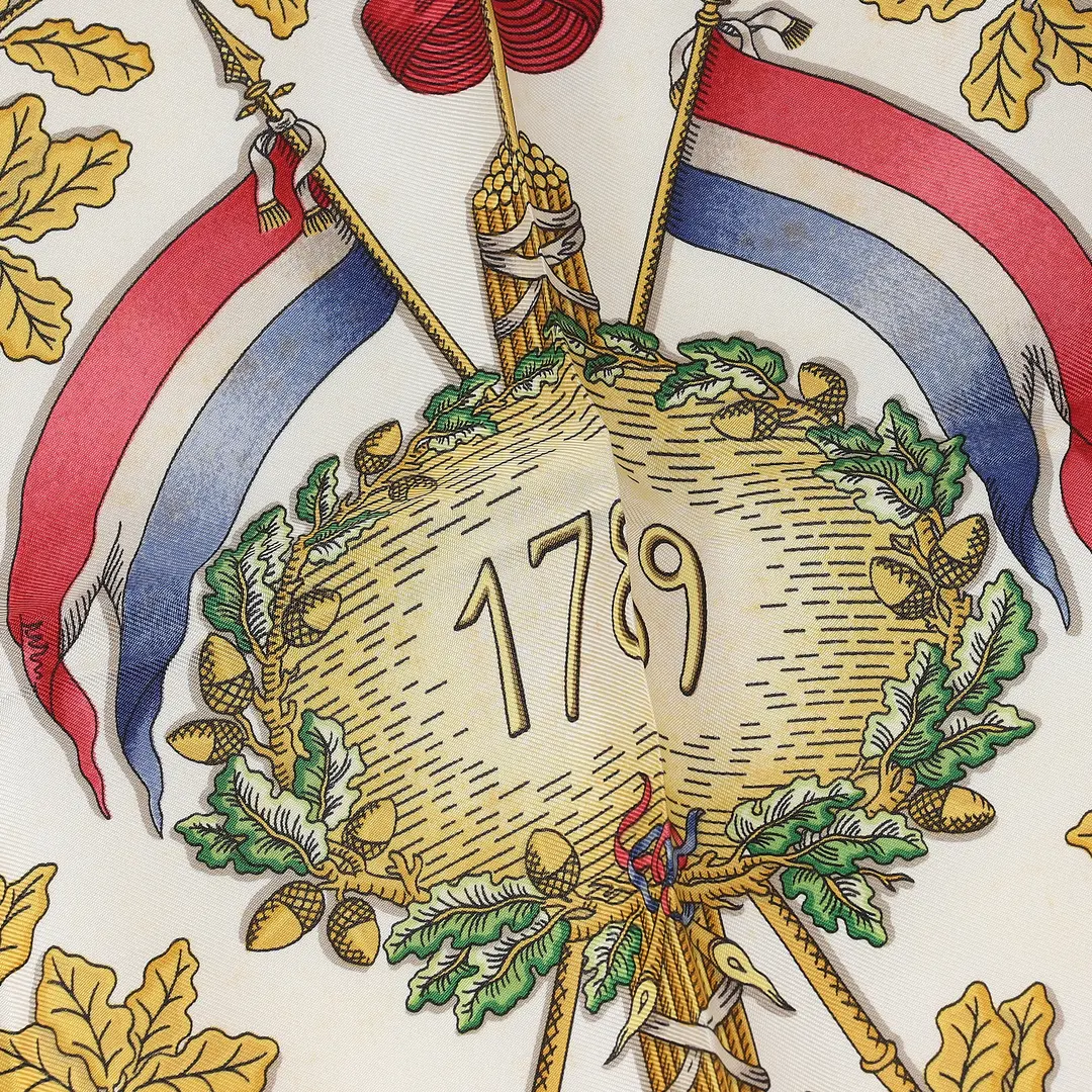 Hermes Republique Francaise Blue Silk Carre 90 Scarf