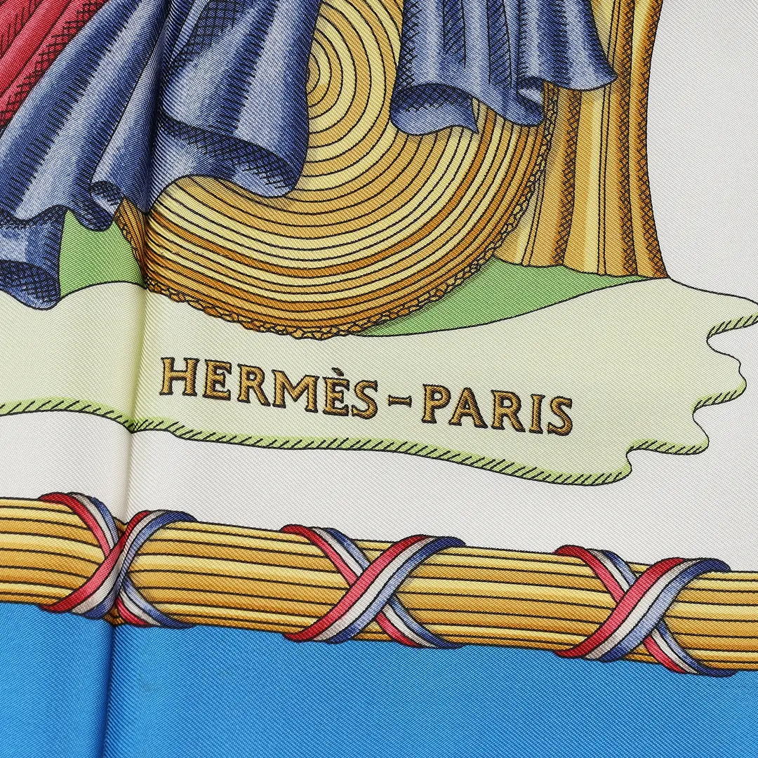 Hermes Republique Francaise Blue Silk Carre 90 Scarf