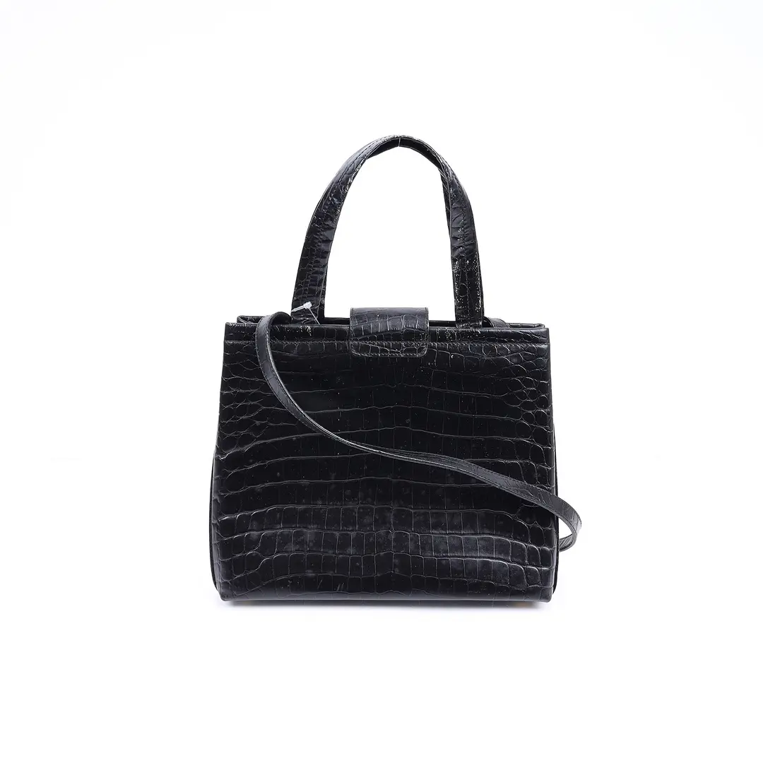 Salvatore Ferragamo Vara Black Croc-Embossed Shoulder Bag