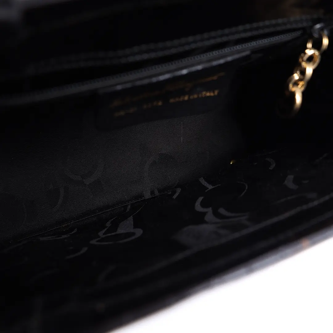 Salvatore Ferragamo Vara Black Croc-Embossed Shoulder Bag