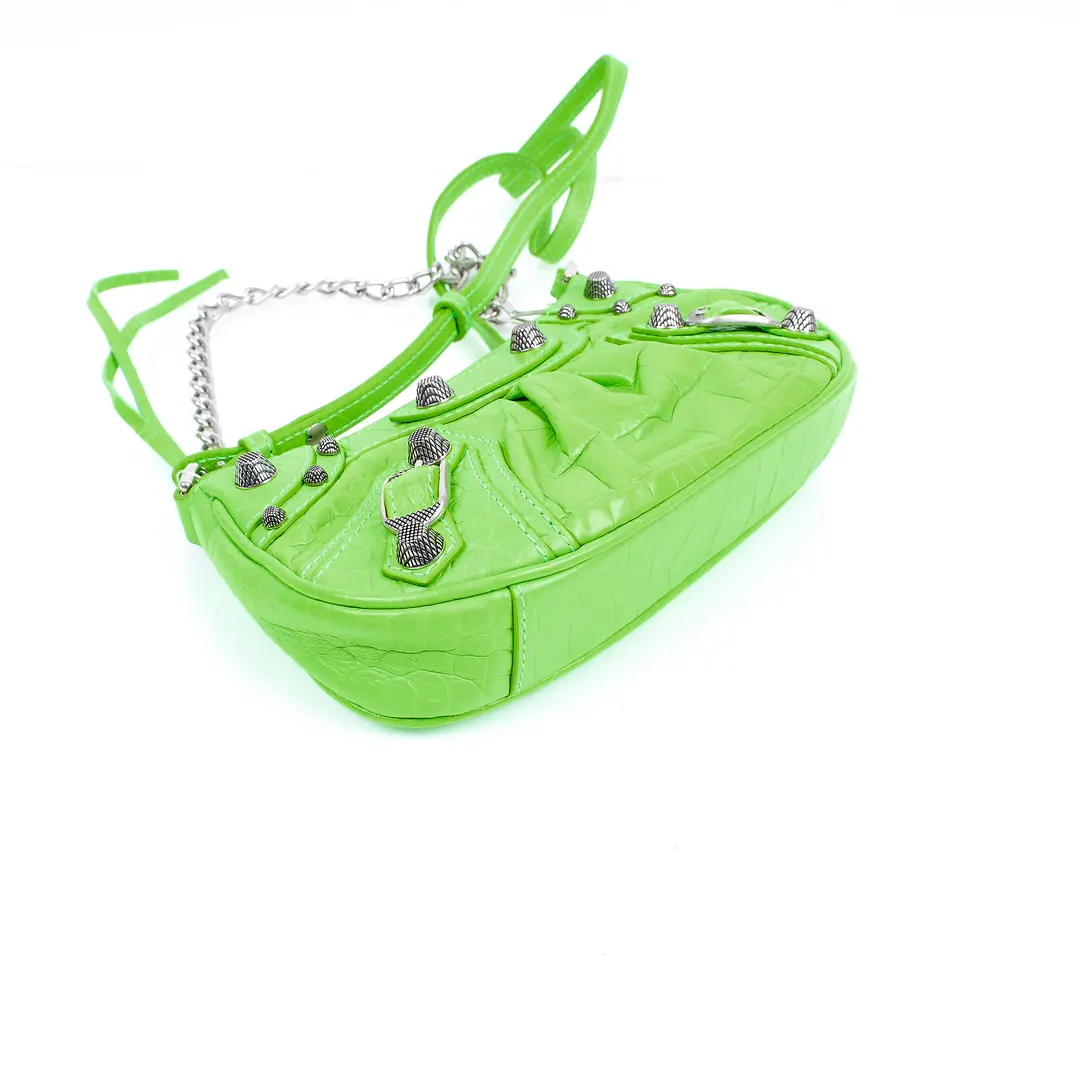 Balenciaga Le Cagole Green Croc Leather Shoulder Bag