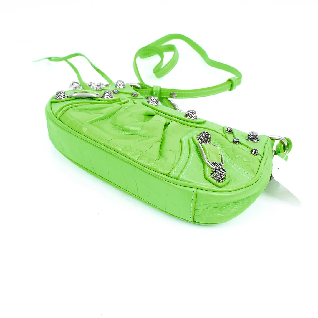 Balenciaga Le Cagole Green Croc Leather Shoulder Bag