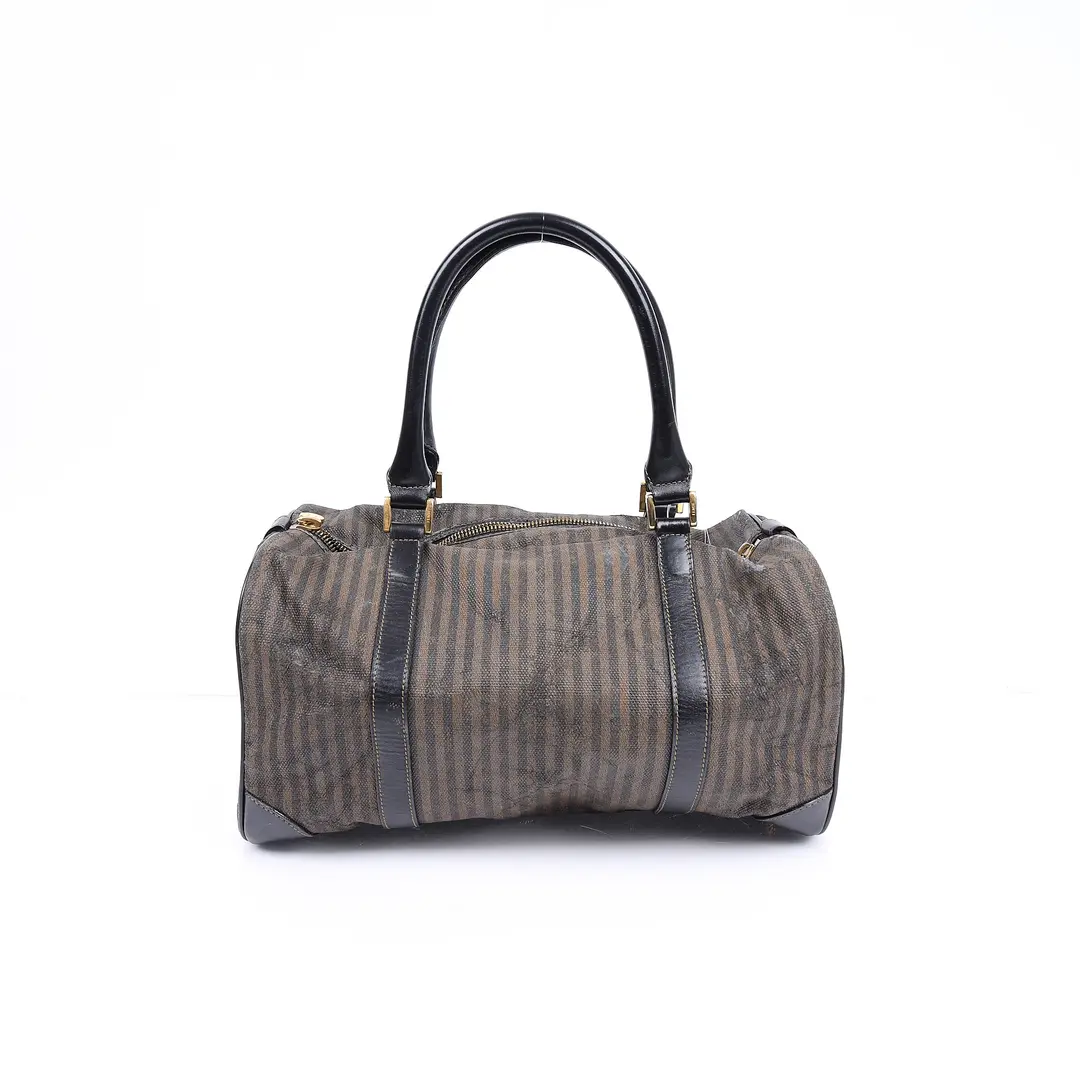 Fendi Pequin Brown Canvas Boston Bag