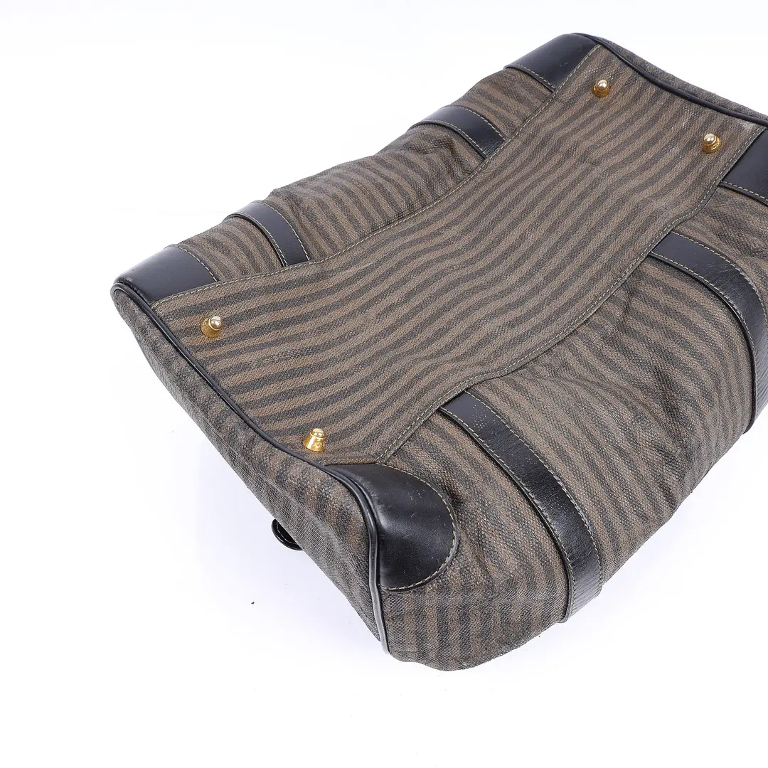 Fendi Pequin Brown Canvas Boston Bag