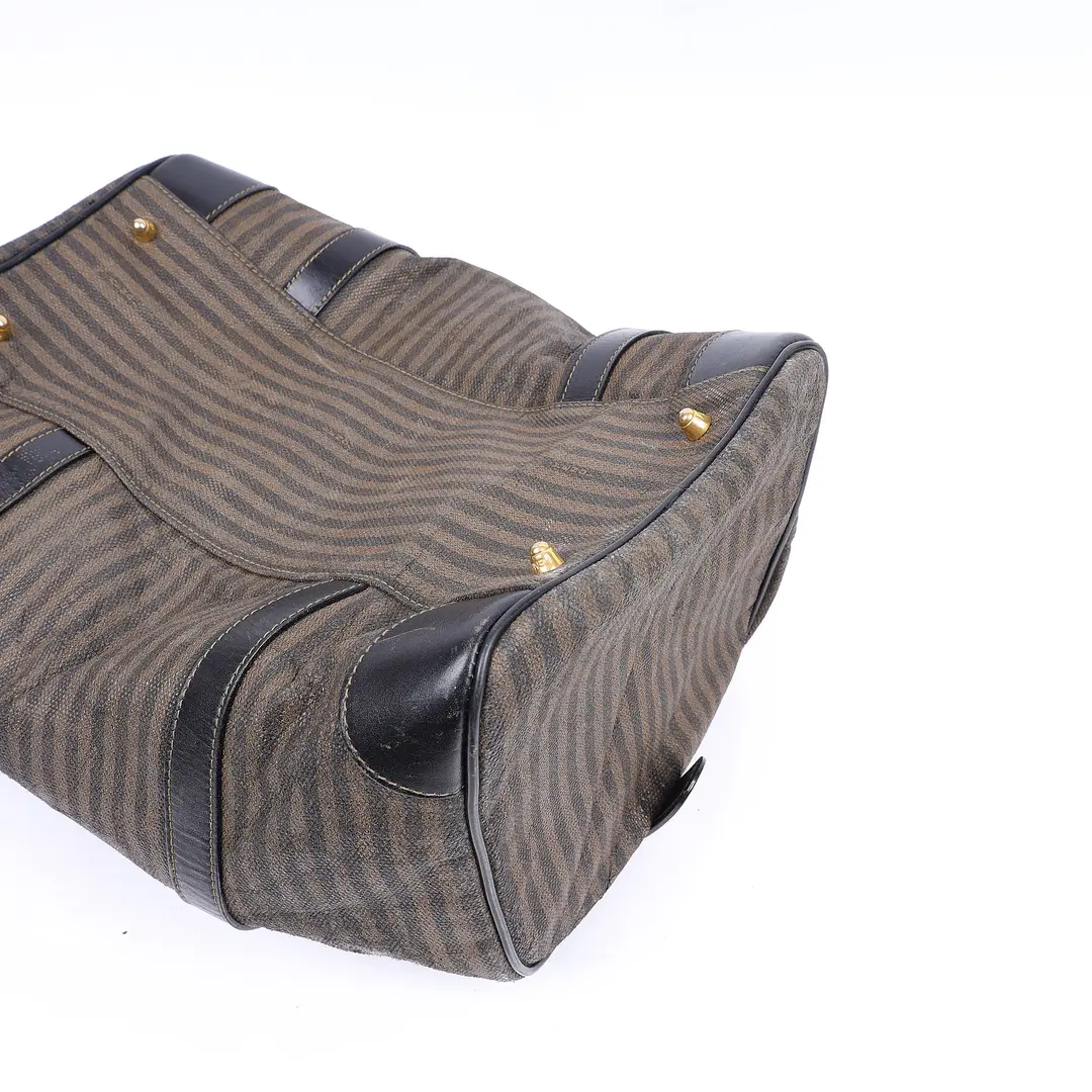 Fendi Pequin Brown Canvas Boston Bag