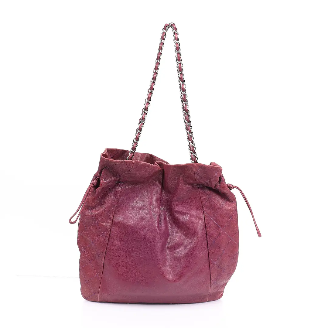 Chanel CC Accordion Burgundy Leather Shoulder Bag