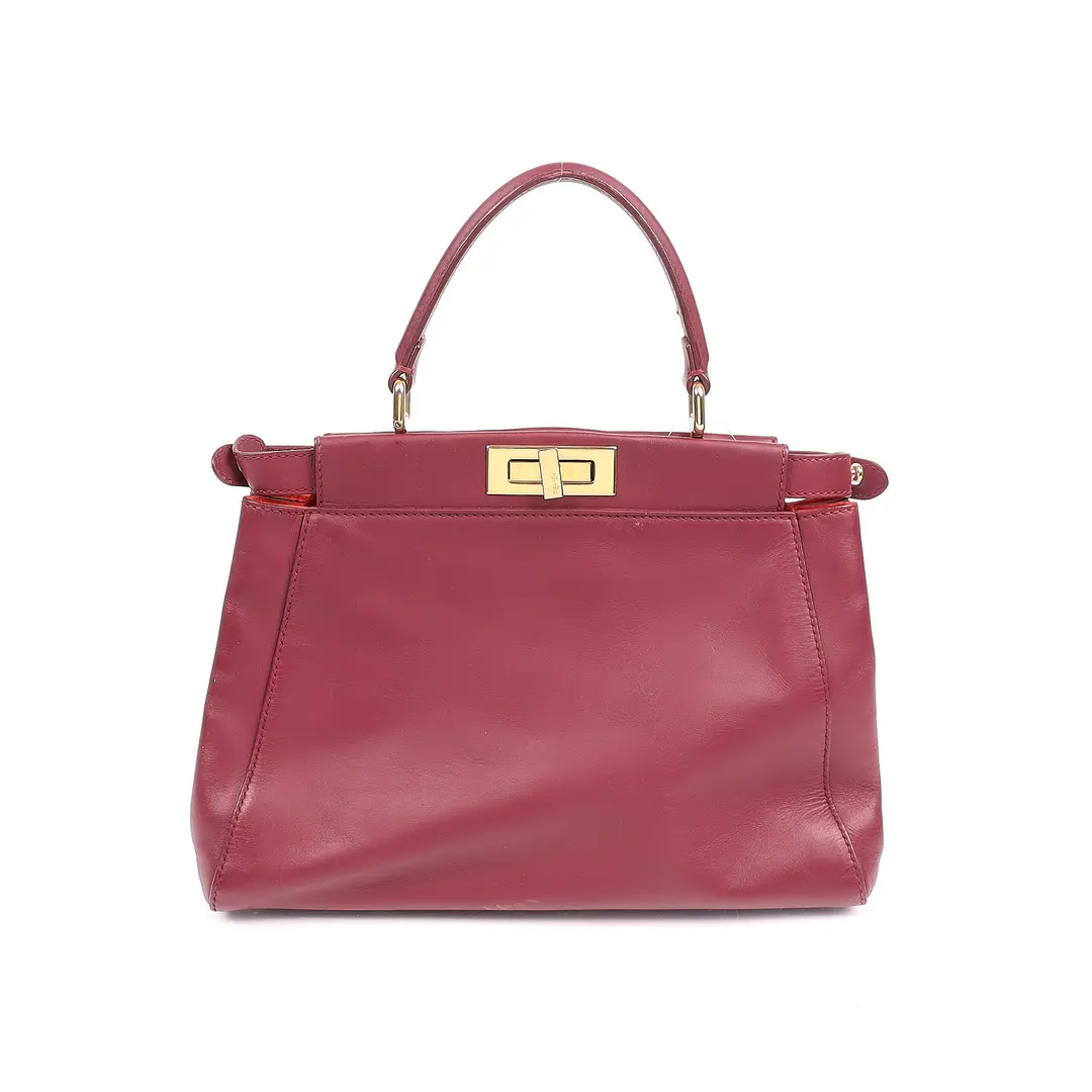 Fendi Peekaboo Burgundy Leather Handbag