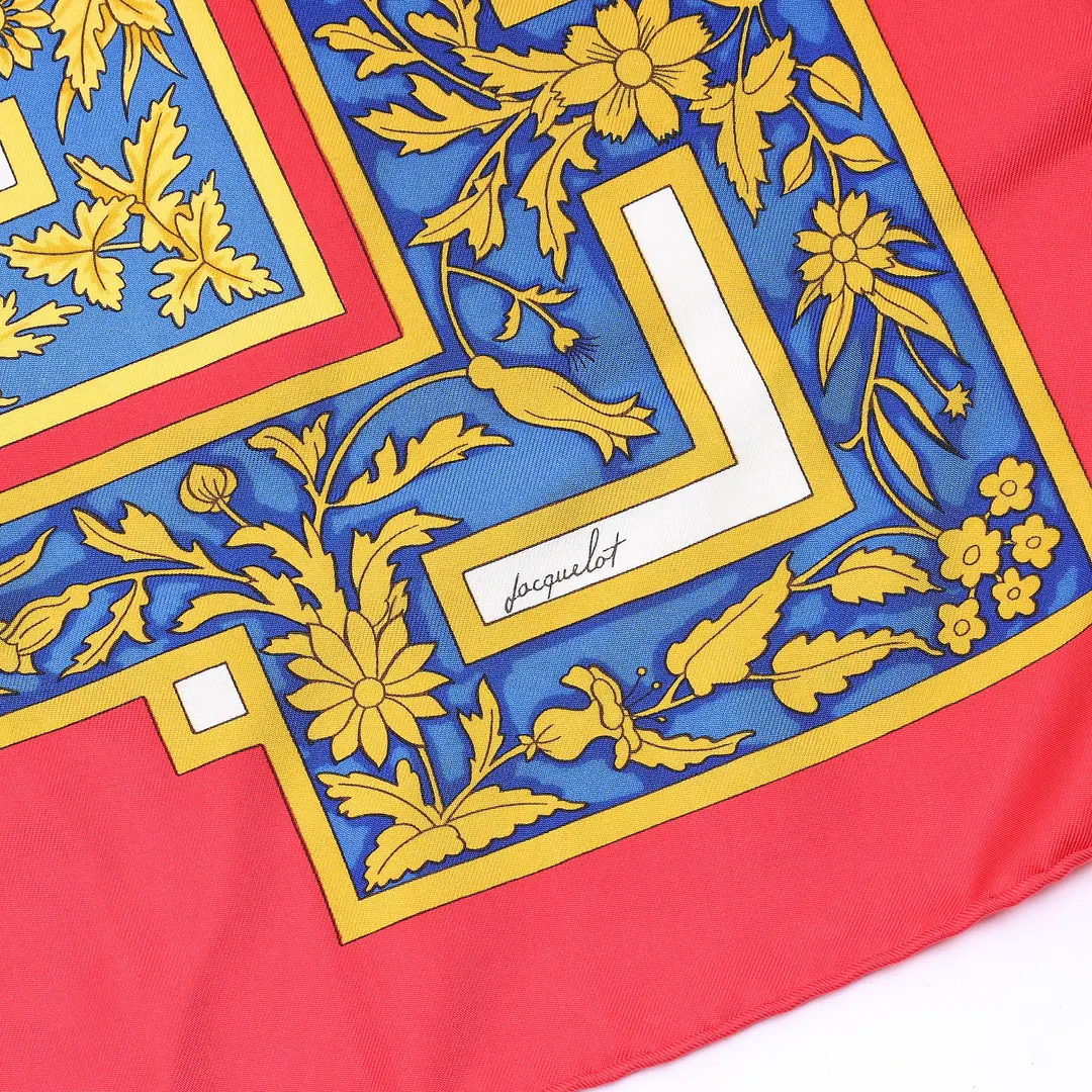 Hermes Fleurs et Papillons de Jardin Red Silk Scarf