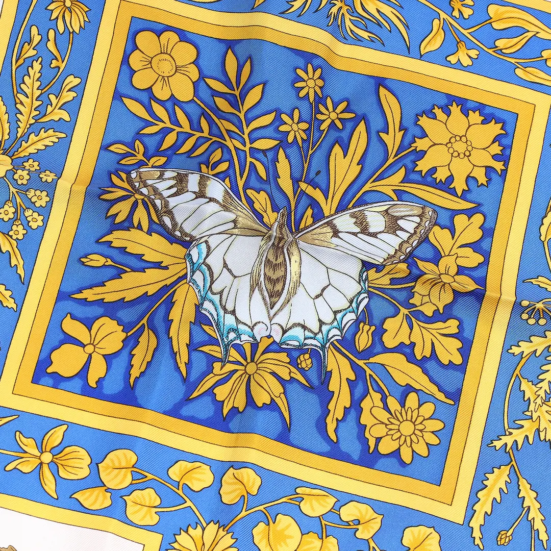 Hermes Fleurs et Papillons de Jardin Red Silk Scarf
