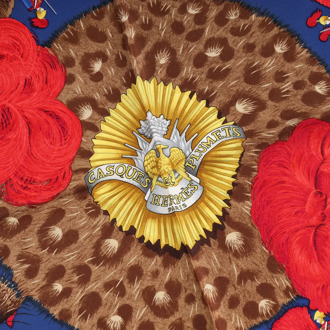 Hermes Casques et Plumets Blue Silk Scarf