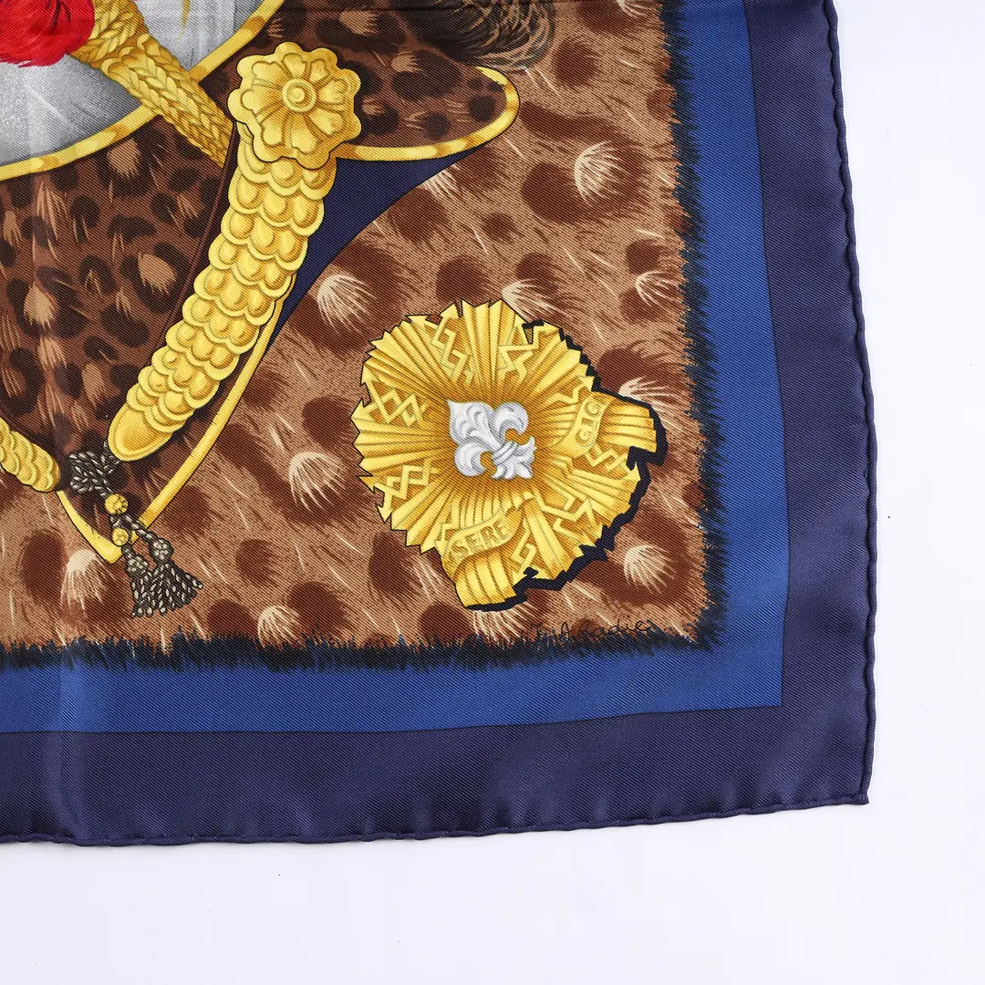 Hermes Casques et Plumets Blue Silk Scarf