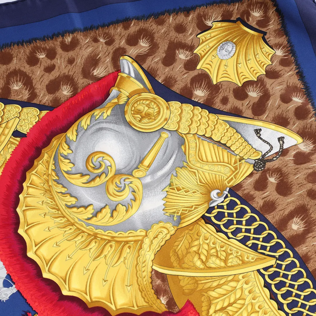 Hermes Casques et Plumets Blue Silk Scarf