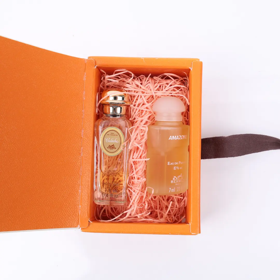 Hermes Caleche and Amazone Orange Glass Miniature Perfume Set