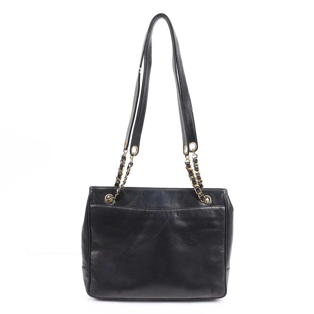 Chanel Vintage CC Black Lambskin Leather Shoulder Bag