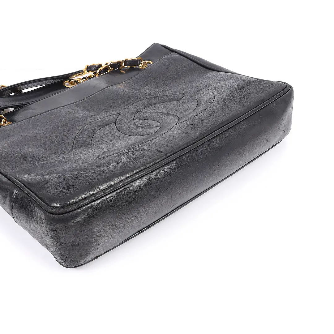 Chanel Vintage CC Black Lambskin Leather Shoulder Bag
