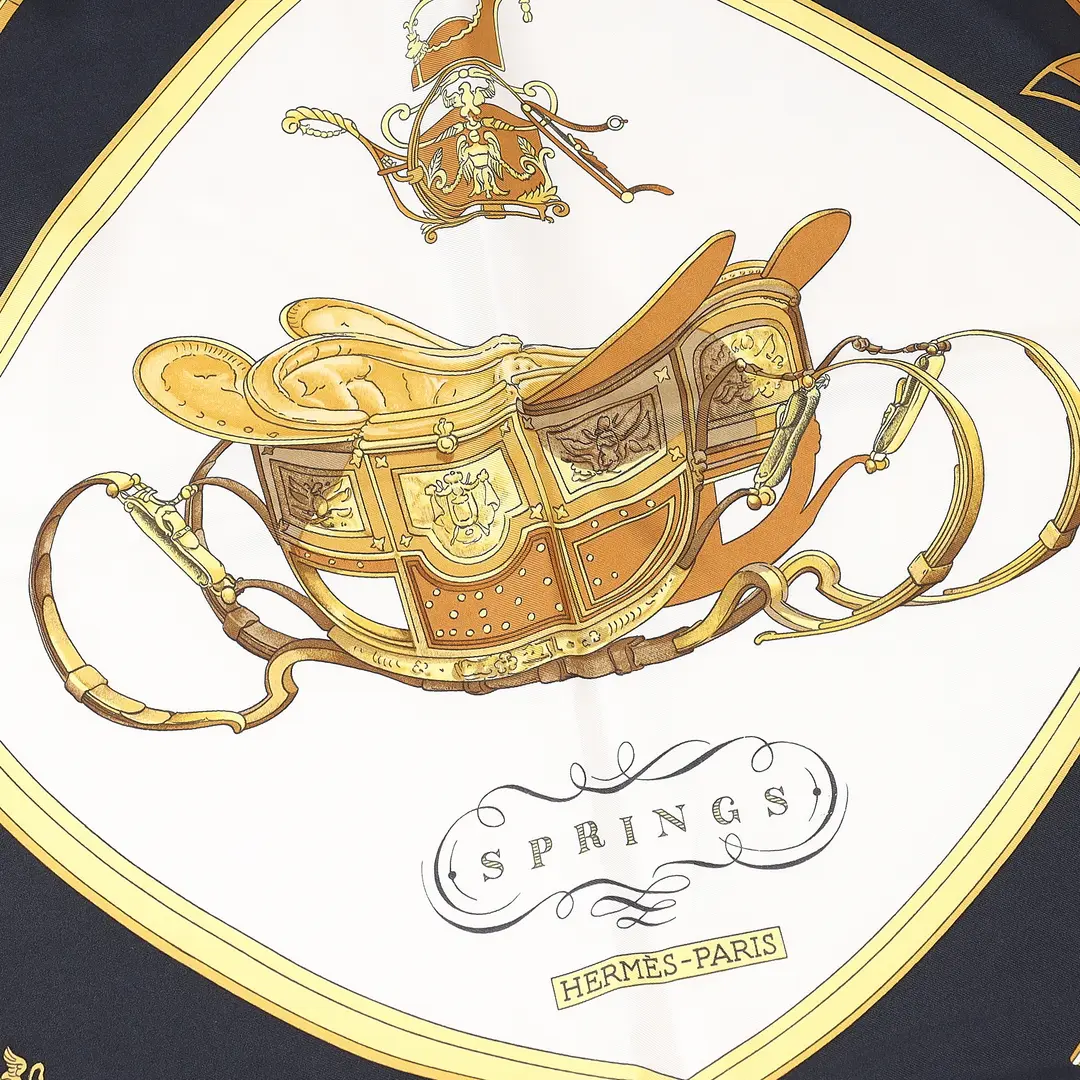Hermes Springs Black Silk Scarf