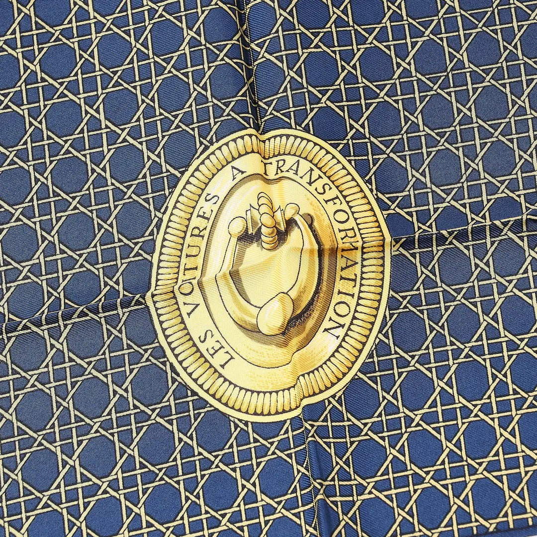 Hermes Les Voitures a Transformation Blue Silk Scarf