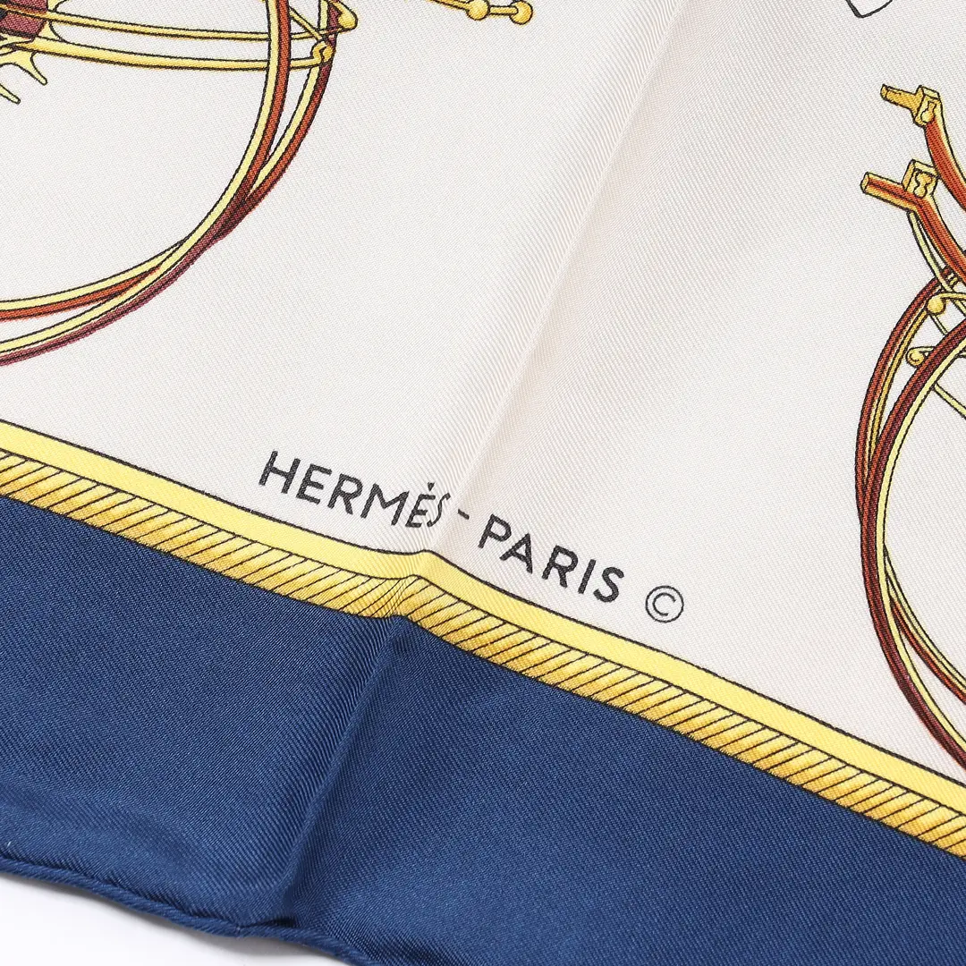 Hermes Les Voitures a Transformation Blue Silk Scarf