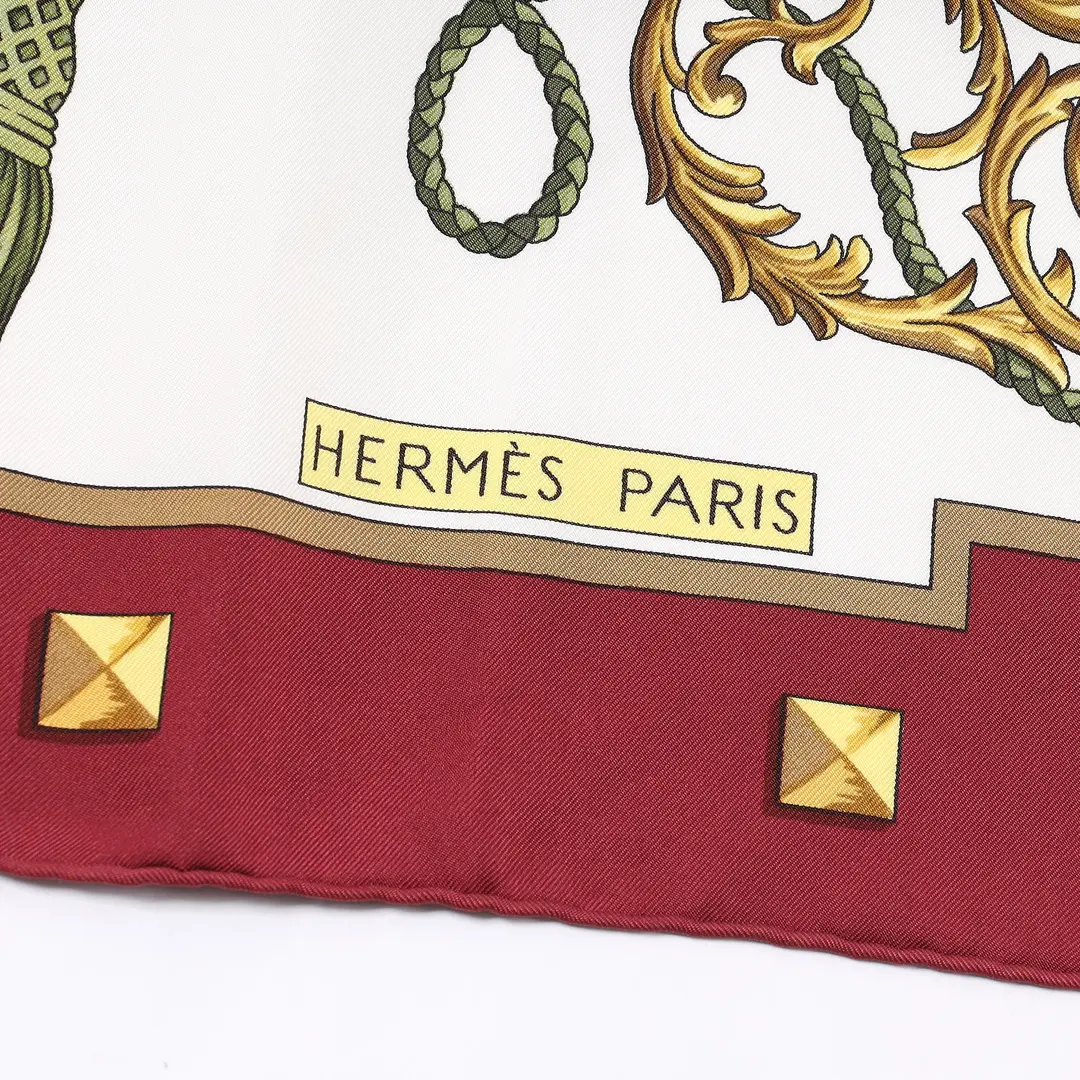 Hermes Les Cles Red Silk Twill 90 Scarf