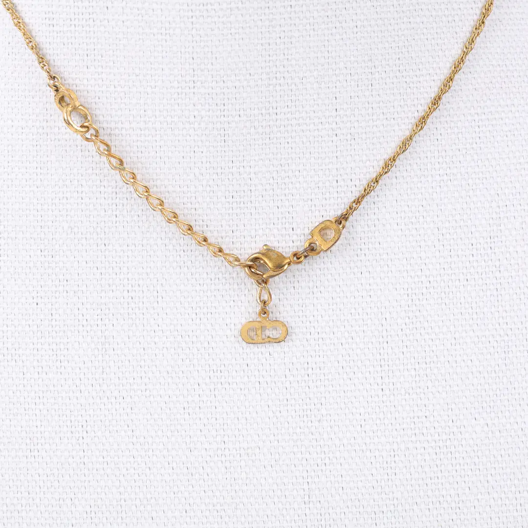 Dior Vintage Logo Dog Tag Gold Gold Plated Necklace