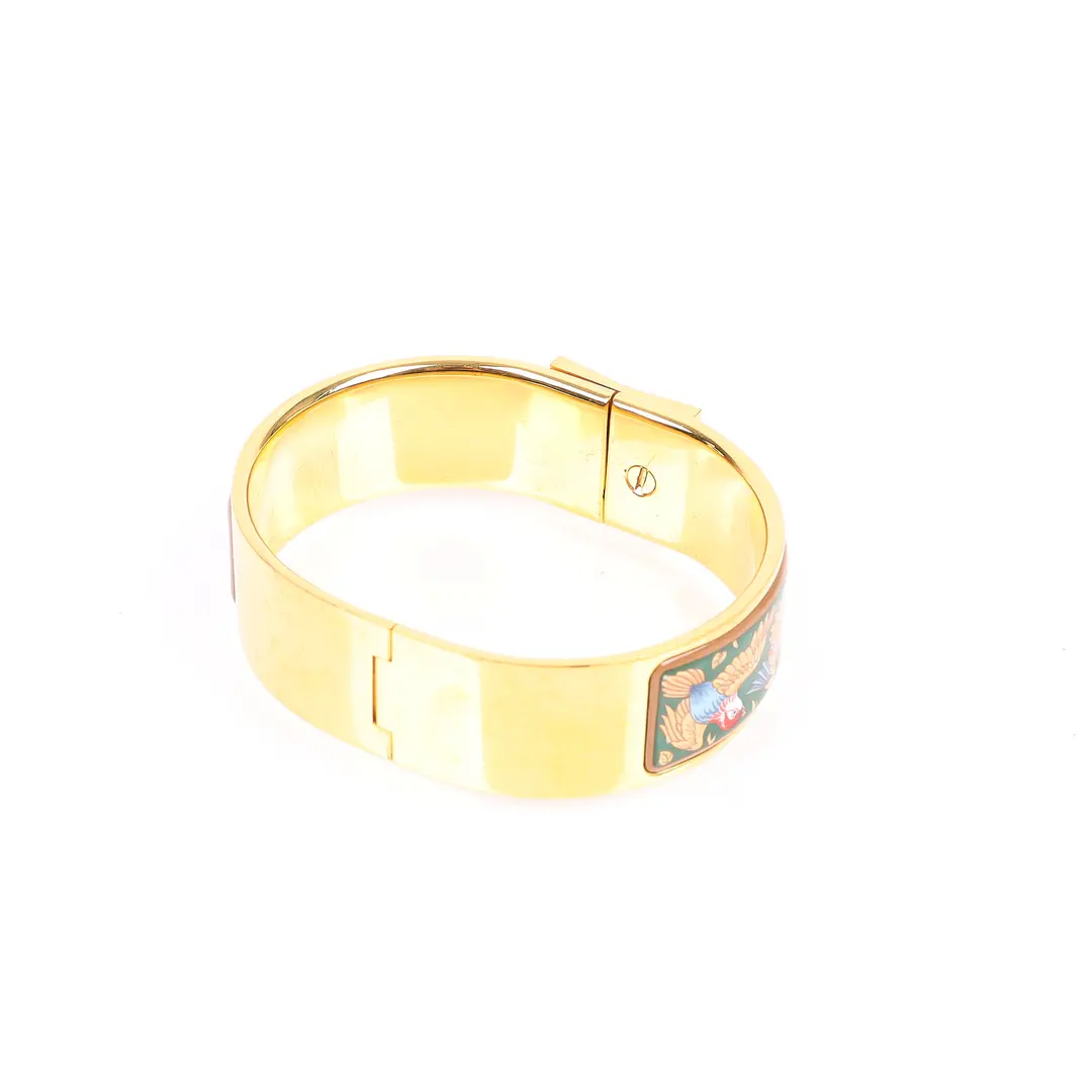 Hermes Charniere Green Enamel Gold Plated Bracelet
