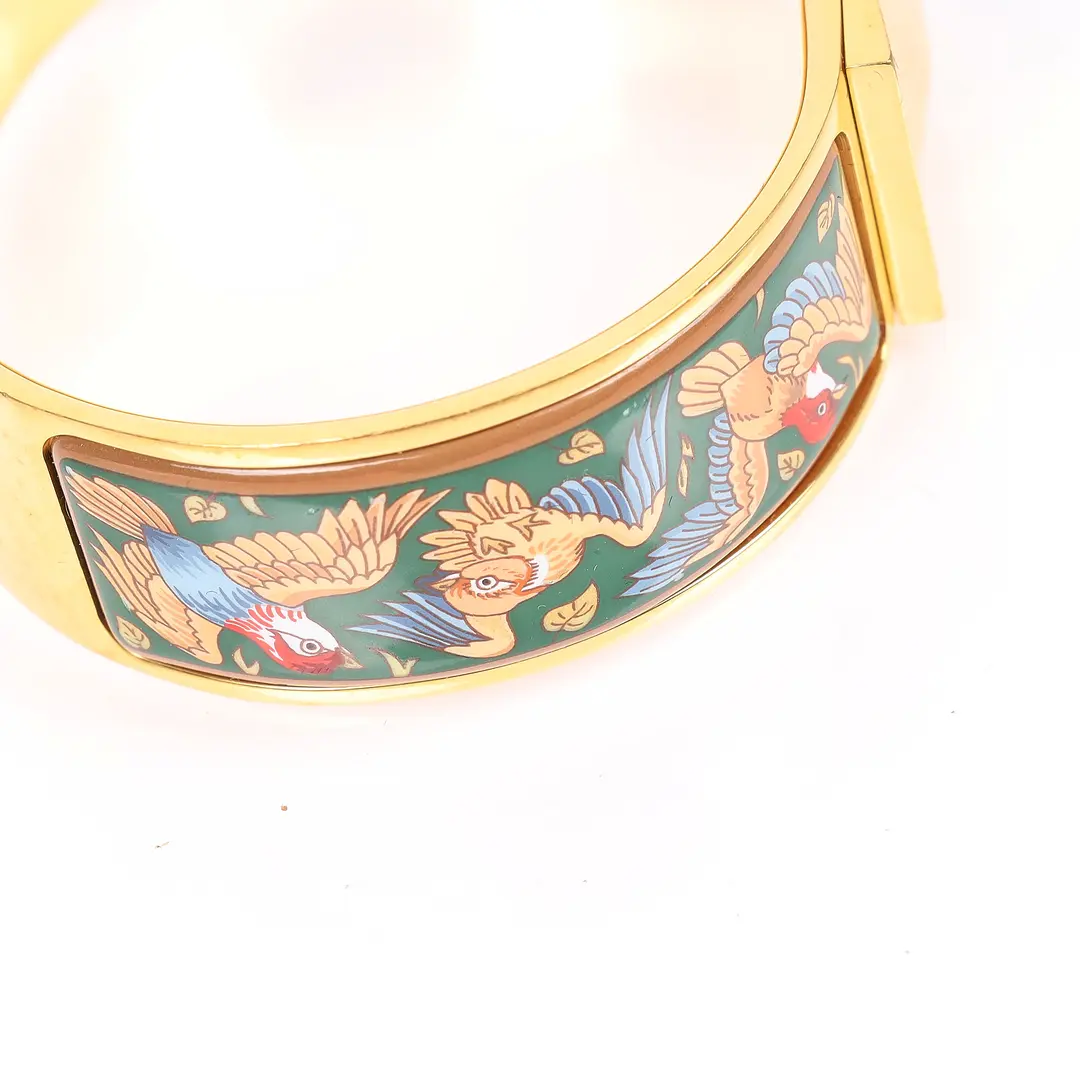 Hermes Charniere Green Enamel Gold Plated Bracelet