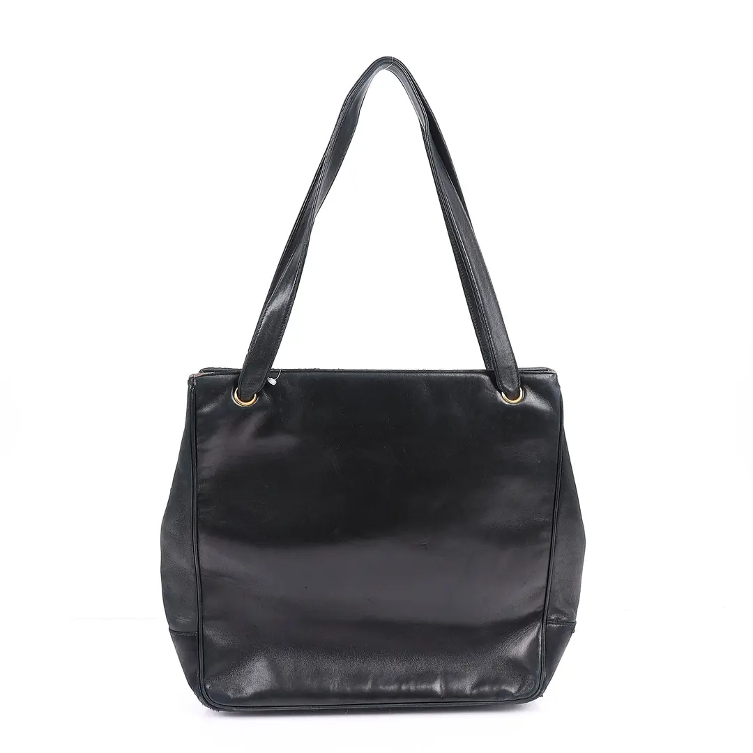 Chanel Studded CC Black Leather Tote Bag