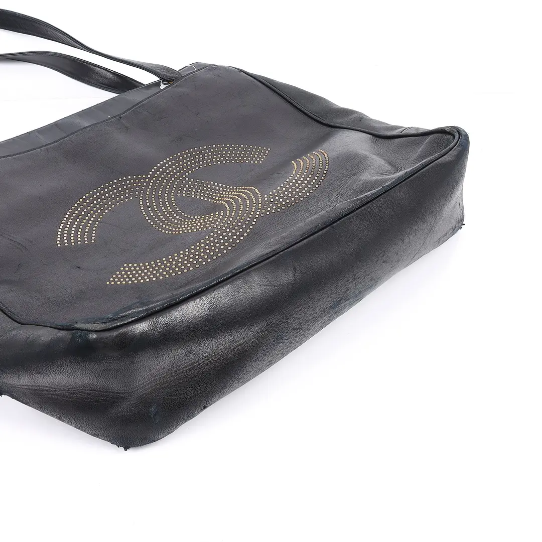 Chanel Studded CC Black Leather Tote Bag