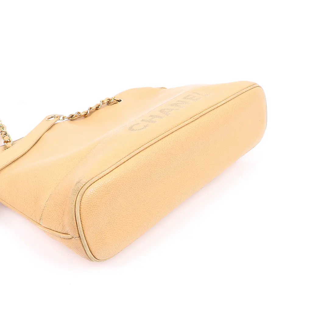 Chanel Caviar Logo Beige Leather Shoulder Bag