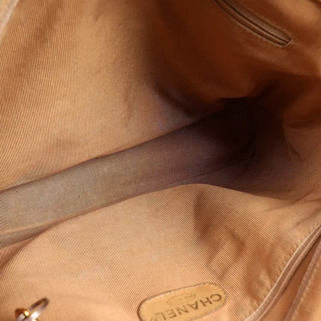 Chanel Caviar Logo Beige Leather Shoulder Bag