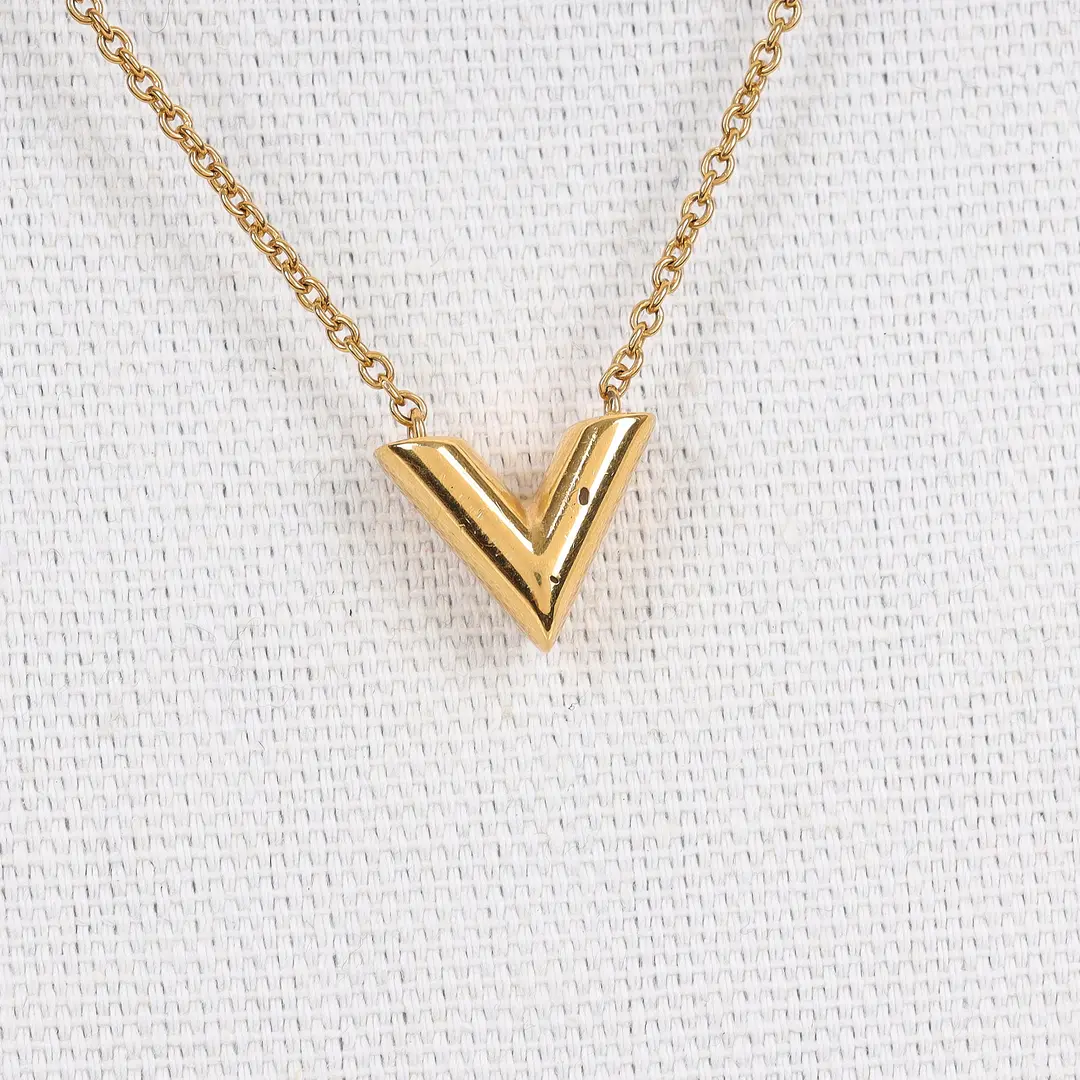 Louis Vuitton Essential V Gold Brass Necklace