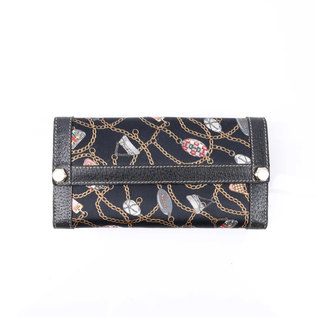 Gucci Charm Print Black Canvas Leather Wallet