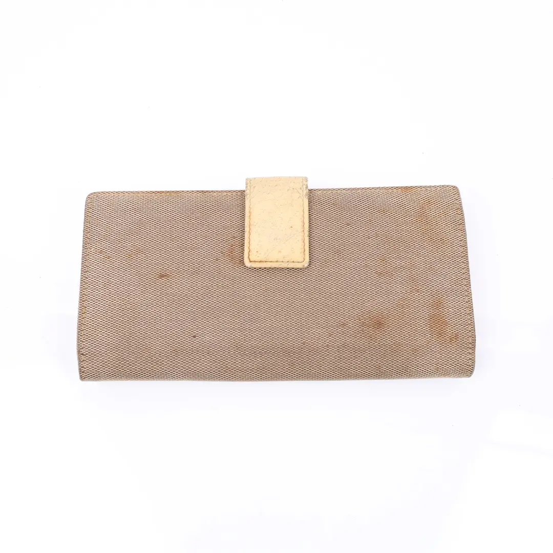Gucci Metal Bar Beige Canvas Flap Wallet