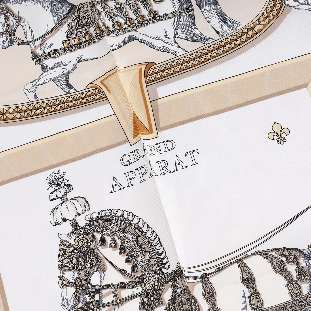 Hermes Grand Apparat Beige Silk Scarf