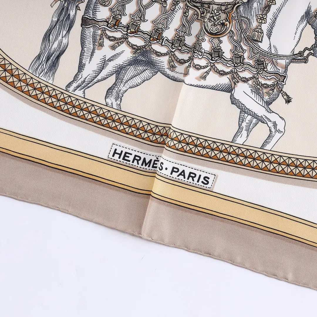 Hermes Grand Apparat Beige Silk Scarf