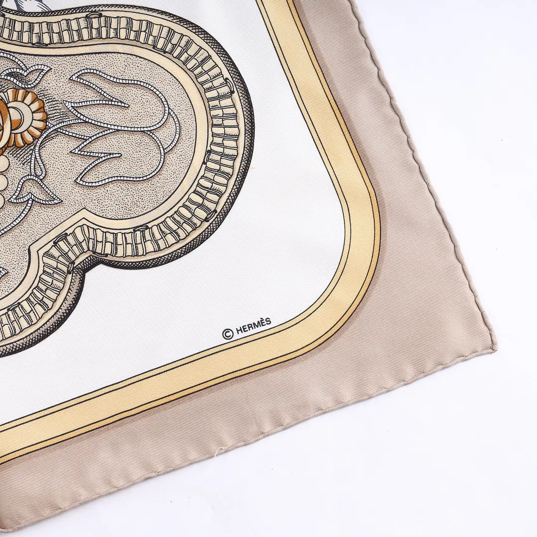 Hermes Grand Apparat Beige Silk Scarf