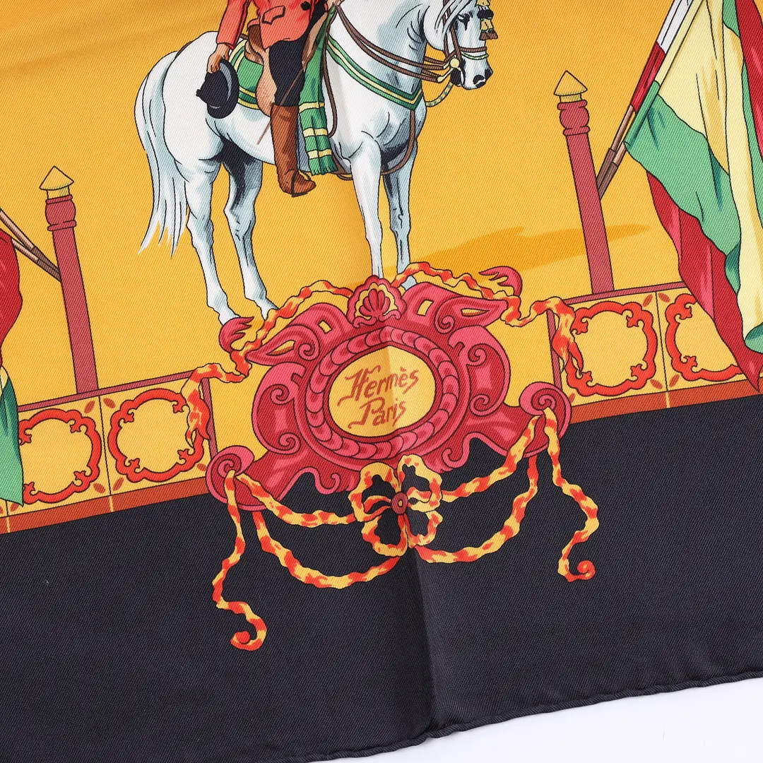 Hermes Real Escuela Andaluza Silk Scarf Yellow