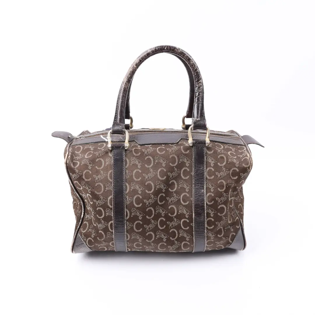 Celine Vintage C Sulky Brown Canvas Boston Bag