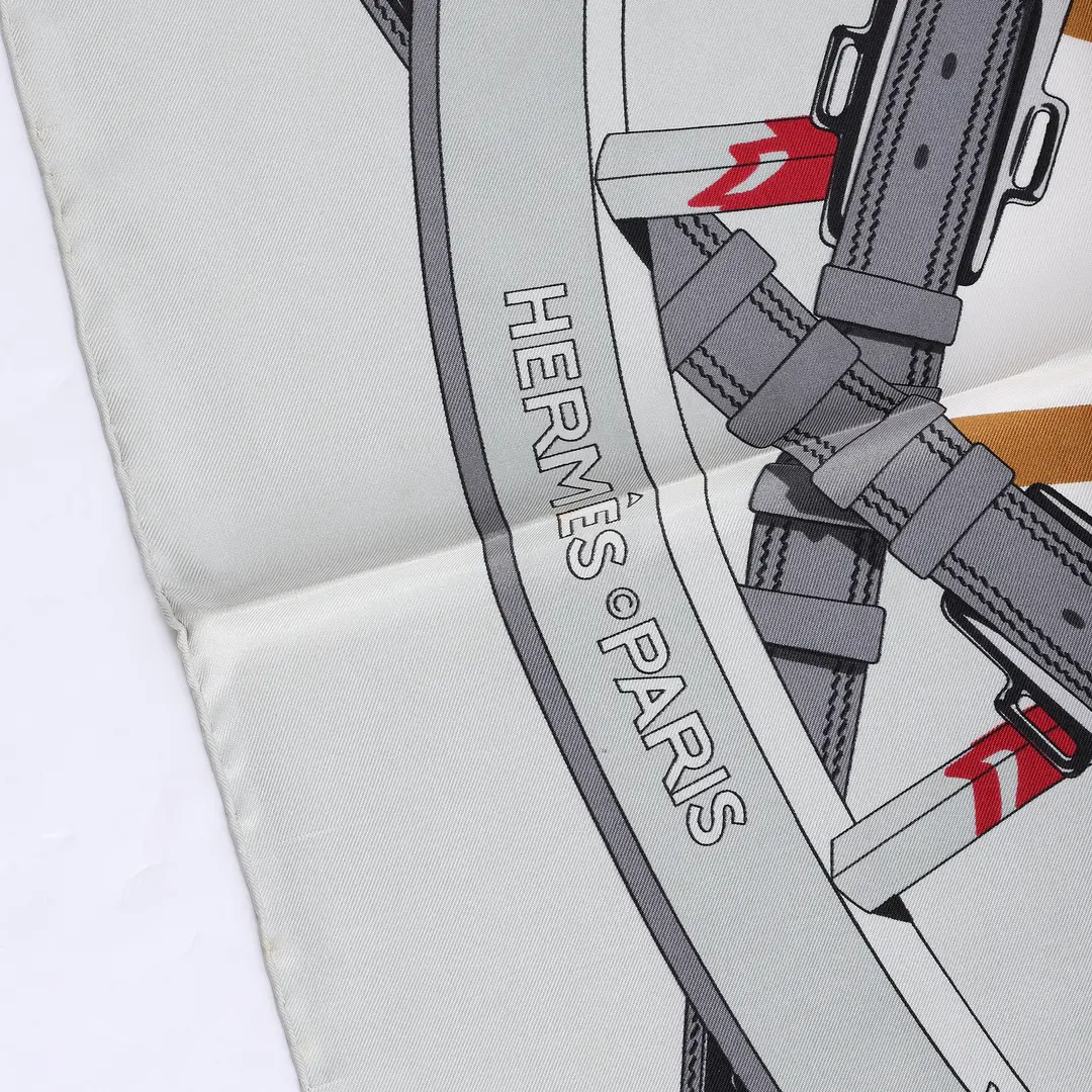 Hermes Carrossier Gray Silk Scarf