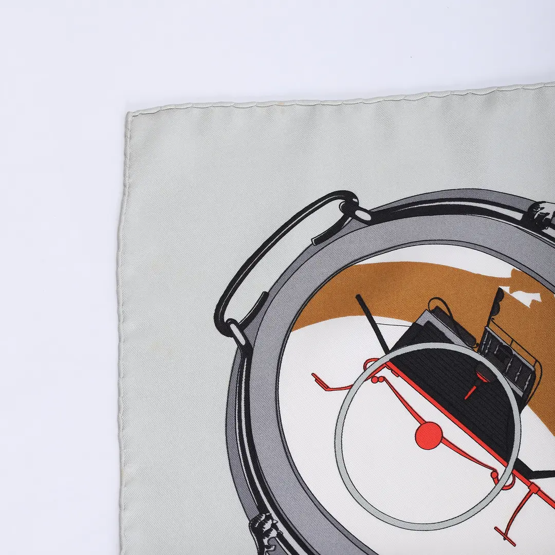Hermes Carrossier Gray Silk Scarf