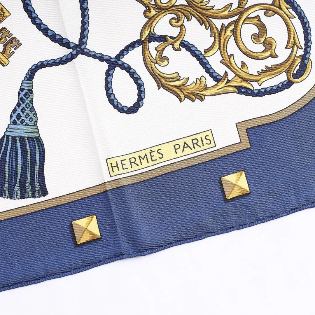 Hermes Les Cles Blue Silk Scarf
