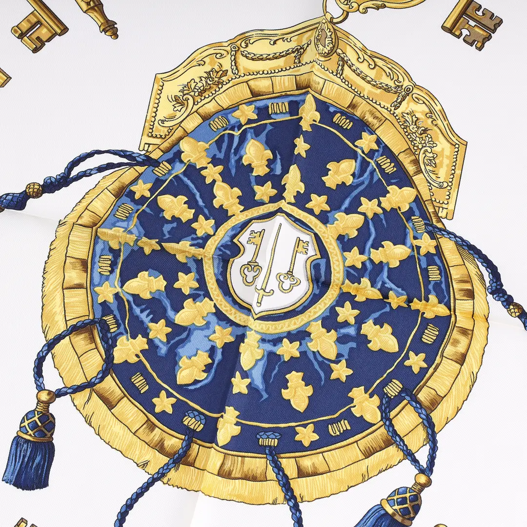 Hermes Les Cles Blue Silk Scarf