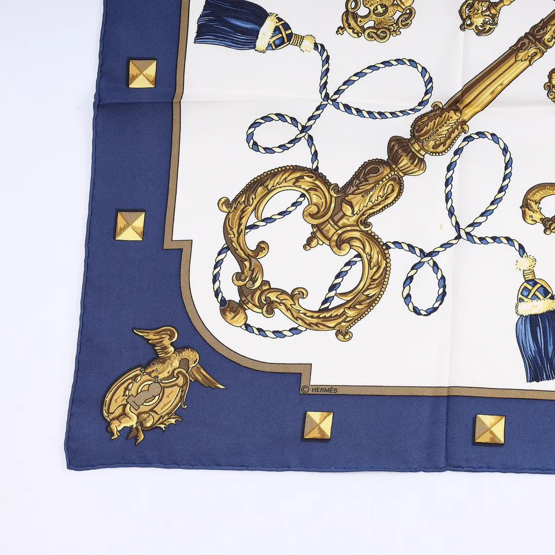 Hermes Les Cles Blue Silk Scarf