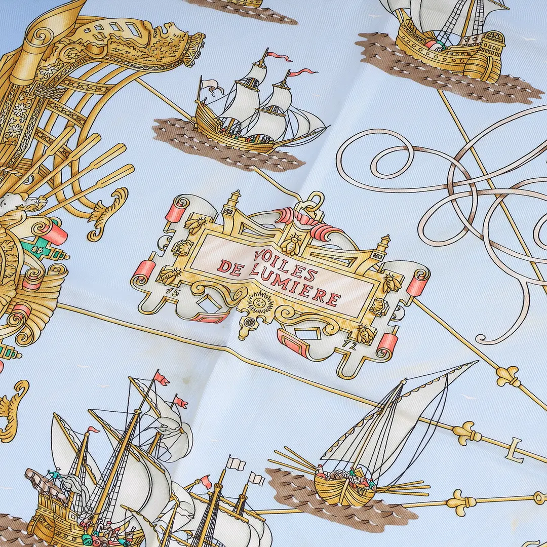 Hermes Voiles de Lumiere Blue Silk Scarf